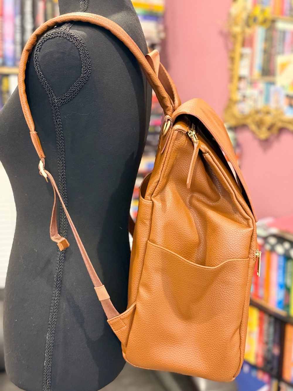 Freshly Picked Classic Diaper Bag ll Cognac Vegan Leather Baby Bag - Picture 3 of 13
